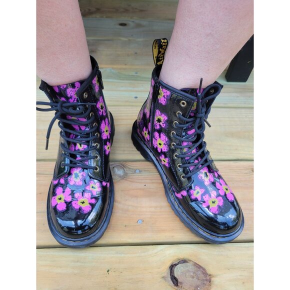 Doctor Martens JUNIOR 1460 PANSY PATENT LEATHER LACE UP BOOTS DR DOC WOMENS 5 36 - Picture 1 of 16